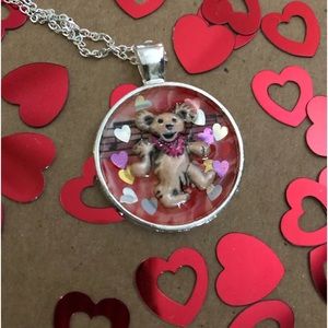 Grateful Dead Valentines Day Hearts Pink Bear Necklace Pendant oOaK